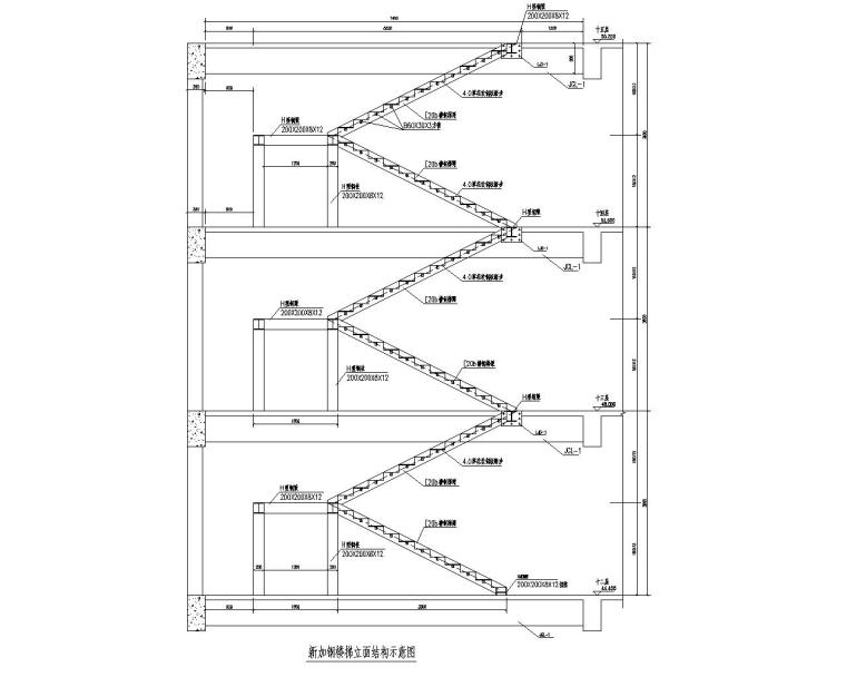 室内钢结构加层施工方案资料下载-某室内新加钢结构楼梯施工图（CAD）