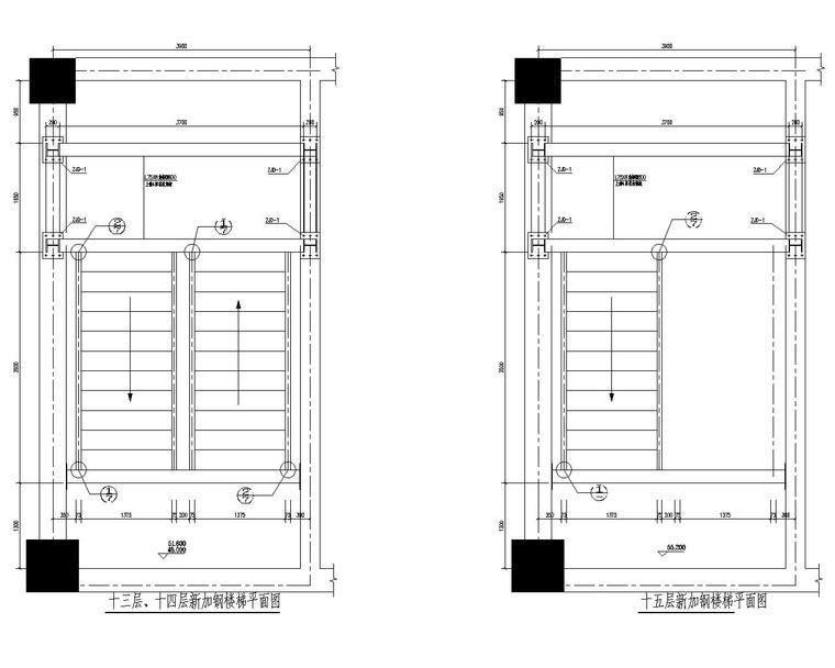 某室内新加钢结构楼梯施工图（CAD）-结构平面图