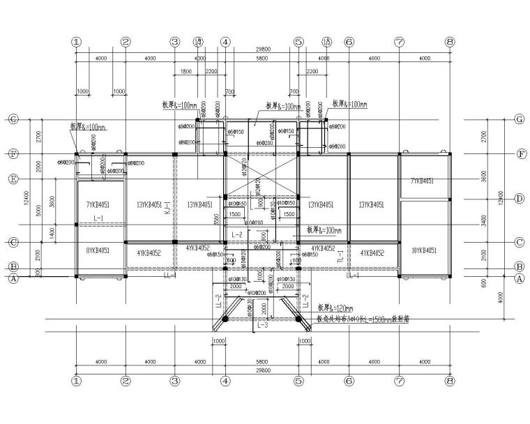 三层办公室框架结构施工图（CAD）-结构平面图