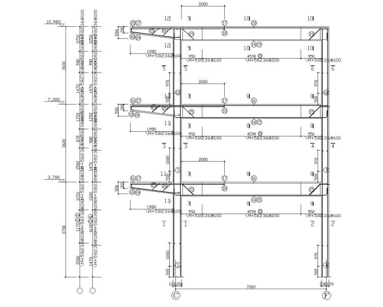 三层办公室框架结构施工图（CAD）-结构剖面图