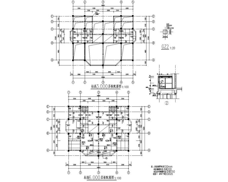 三层配筋图资料下载-三层别墅混凝土结构施工图（CAD）