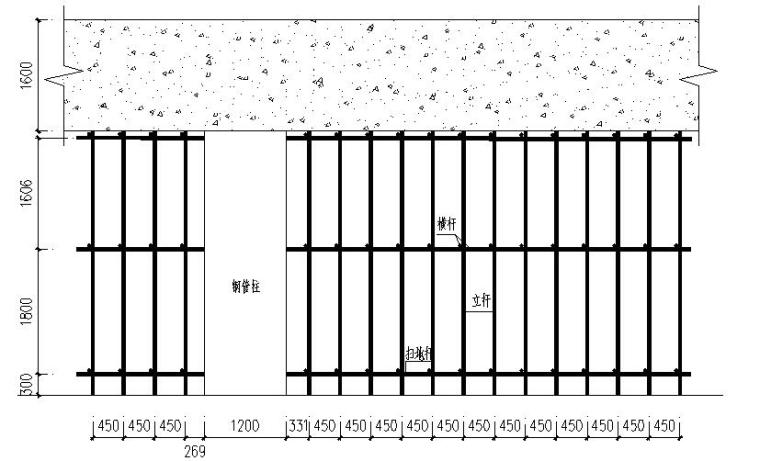 塔楼防火避难层模板支撑架安全专项施工方案-1-1剖面图