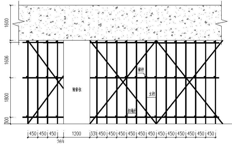 塔楼防火避难层模板支撑架安全专项施工方案-剪刀撑设置立面图