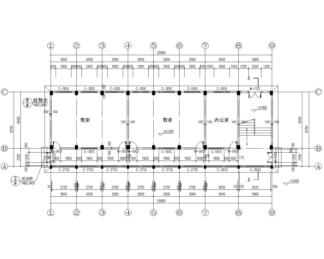 3层小学教学楼建筑结构施工图(cad)