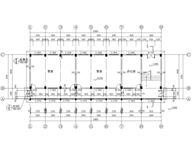 建筑安全教学资料下载-3层小学教学楼建筑结构施工图（CAD）