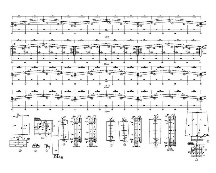 多跨钢结构厂房结构施工图（CAD）-结构剖面图2