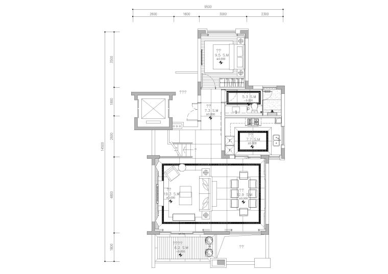 [南昌]现代叠墅样板间+公区装修设计施工图-上叠首层平面布置图