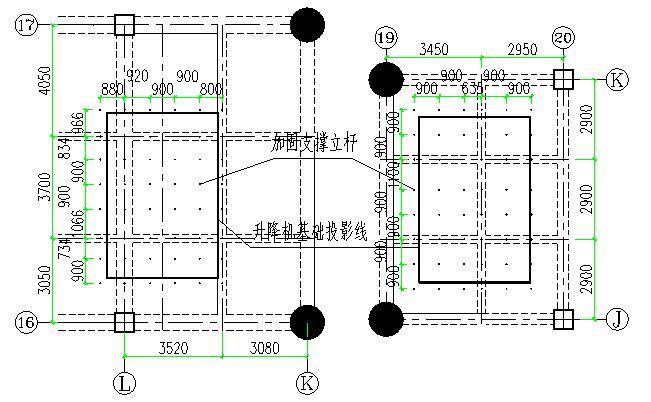 框筒结构办公楼施工升降机基础及附着施工方-施工升降机基础加固支撑架平面图