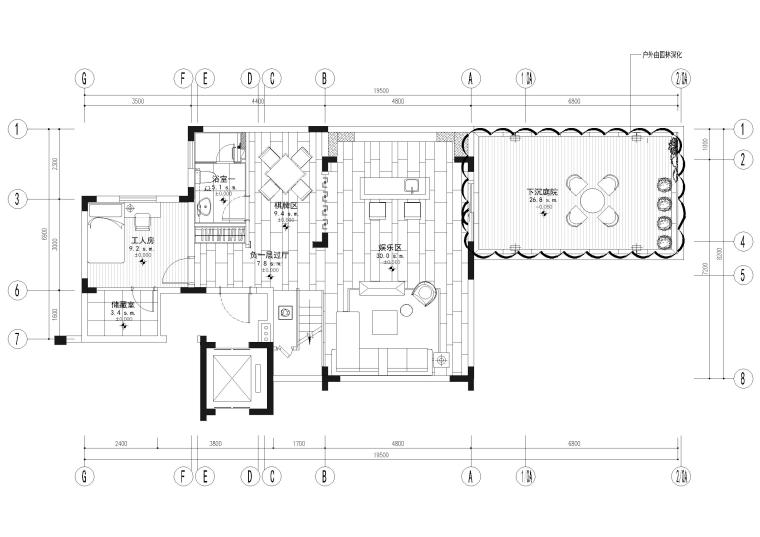 [南昌]现代叠墅样板间+公区装修设计施工图-下叠负一层平面布置图