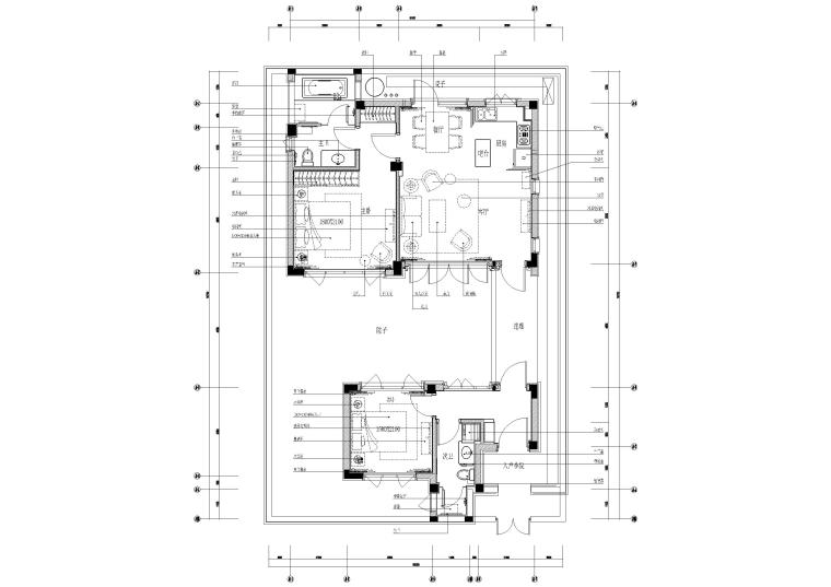 [广西]新中式二居样板间装饰施工图+效果图-A1样板间平面布置图