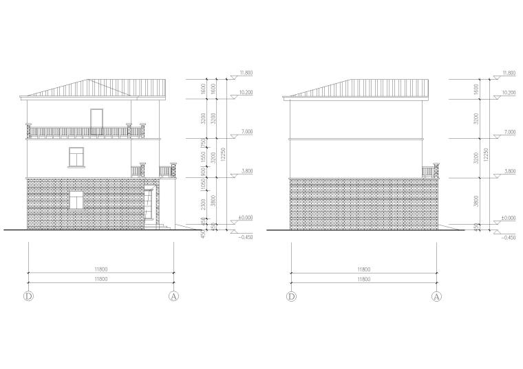 农村自建房三层独栋别墅建筑设计施工图-东西立面图