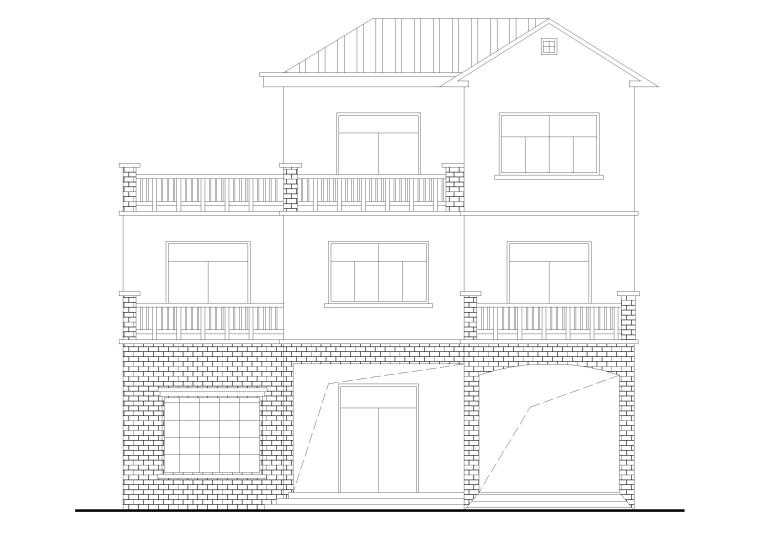 农村自建房三层独栋别墅建筑设计施工图-建筑立面图