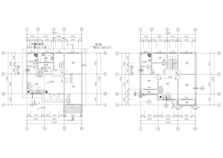 农村自建房三层独栋别墅建筑设计施工图-一，二层平面图