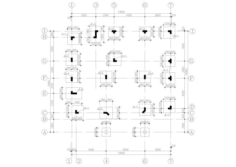 农村自建房二层独栋别墅建筑设计施工图-基础平面布置图