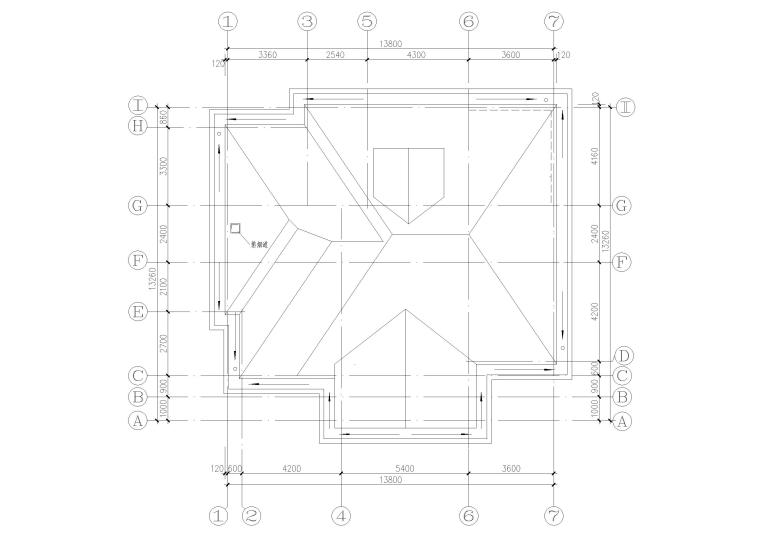 农村自建房二层独栋别墅建筑设计施工图-屋顶平面图