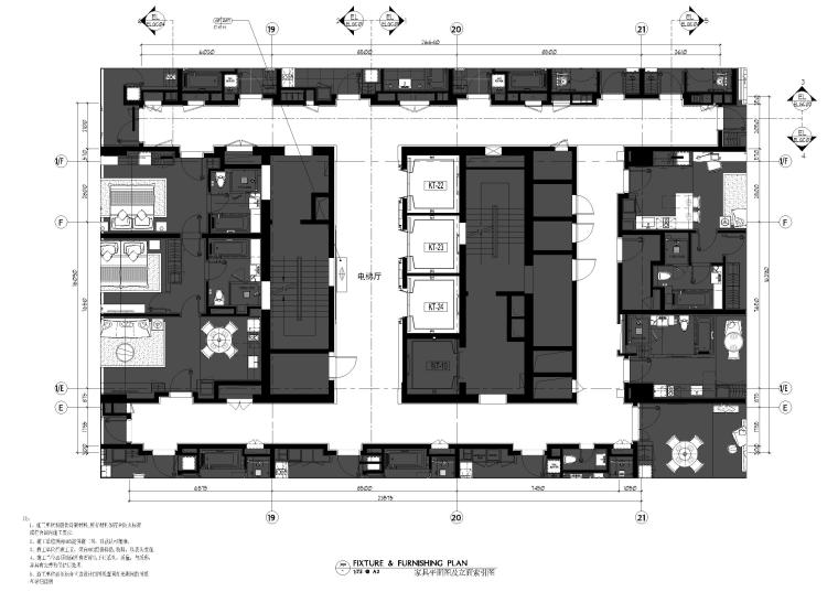 [江苏]南通五星级商务酒店式施工图+效果图-家具平面图及立面索引图