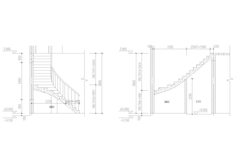 [浙江]桃渚私人别墅住宅建筑设计施工图-楼梯剖面图