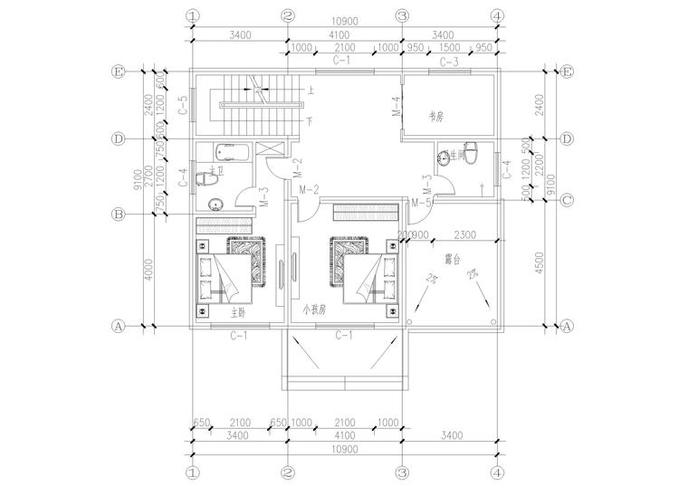 ​104㎡占地农村自建房二层独栋别墅施工图-二层平面布置图