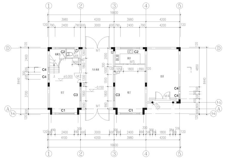 [浙江]桃渚私人别墅住宅建筑设计施工图-一层平面图