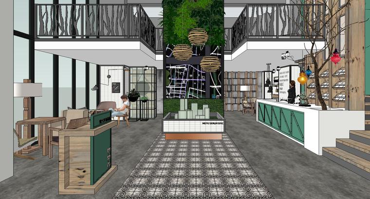 LOFT咖啡厅室内设计SU模型 (6)