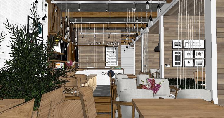 2020北欧风格资料下载-北欧现代风格咖啡厅SU模型