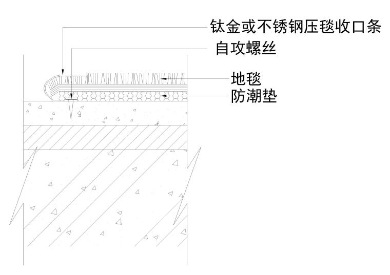 室内通用地面，材料拼接，转角节点详图-地毯单独收边节点图