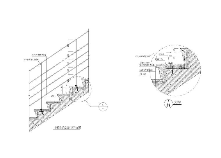 玻璃扶手详图CAD资料下载-10套楼梯扶手栏杆节点详图（CAD）