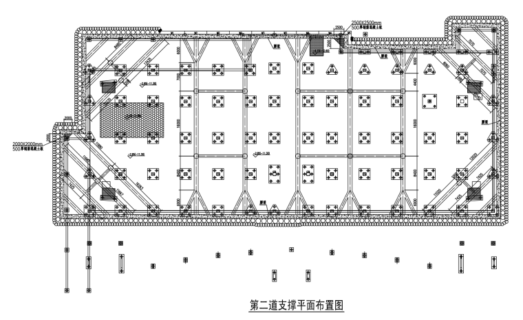 医院门诊楼基坑支护和土方开挖安全专项方案-第二道支撑平面布置图