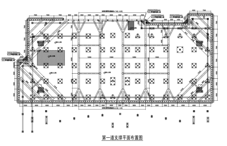 医院门诊楼基坑支护和土方开挖安全专项方案-第一道支撑平面布置图