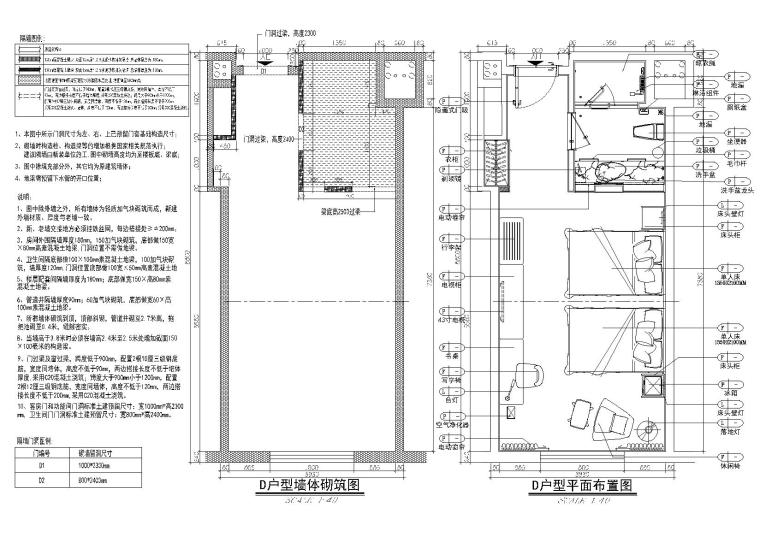 麗枫酒店室内装修工程2.0标准图集施工图-D户型大床房平面布置，墙体砌筑图