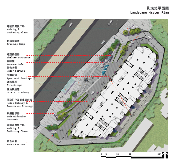 [深圳]商业大厦外部台地空间景观设计方案-大厦景观总平面图