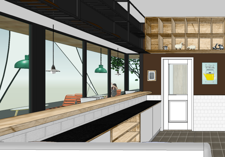 咖啡馆空间设计CAD案例资料下载-现代北欧咖啡馆SU草图大师模型