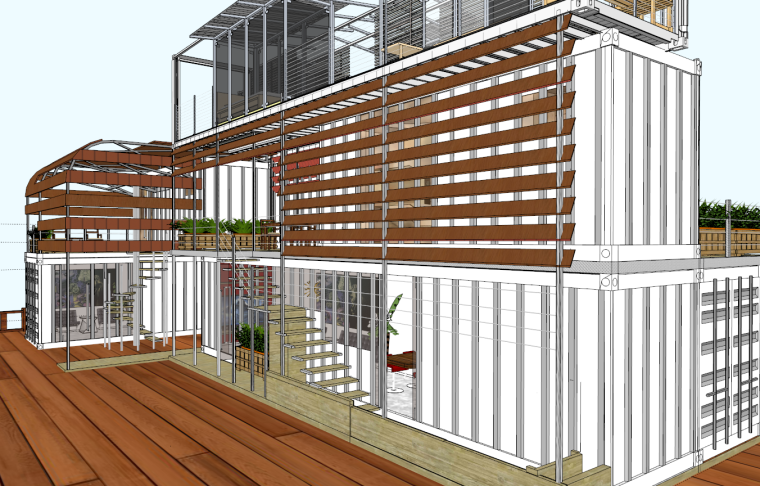 su集装箱酒吧模型资料下载-集装箱改造住宅SU草图大师模型