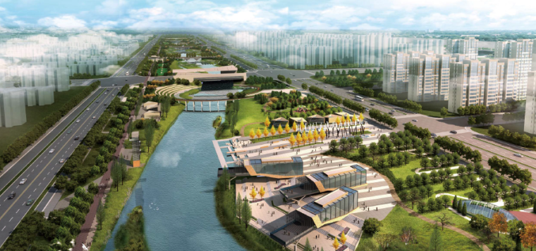 景观水系方案cad资料下载-[郑州]错落生态河道水系景观设计方案