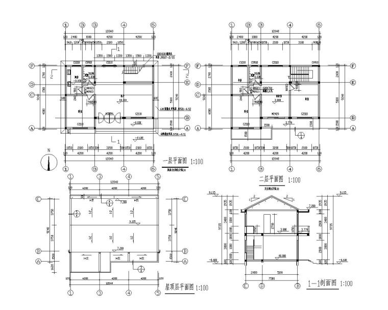 砖混平屋顶施工图资料下载-二层坡屋顶别墅砖混结构施工图（CAD）