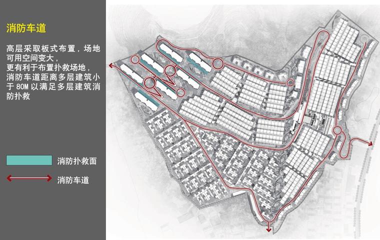 高端山地豪宅别墅+现代高层建筑方案设计-消防车道