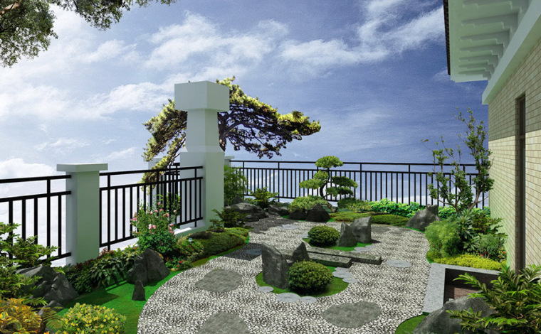 古代建筑庭院效果图资料下载-日式风格庭院设计案例效果图