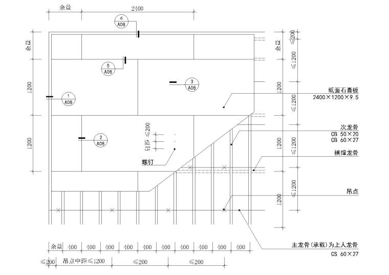 室内波形，迭失等天花吊顶节点大样详图-上人吊顶平面及示意图