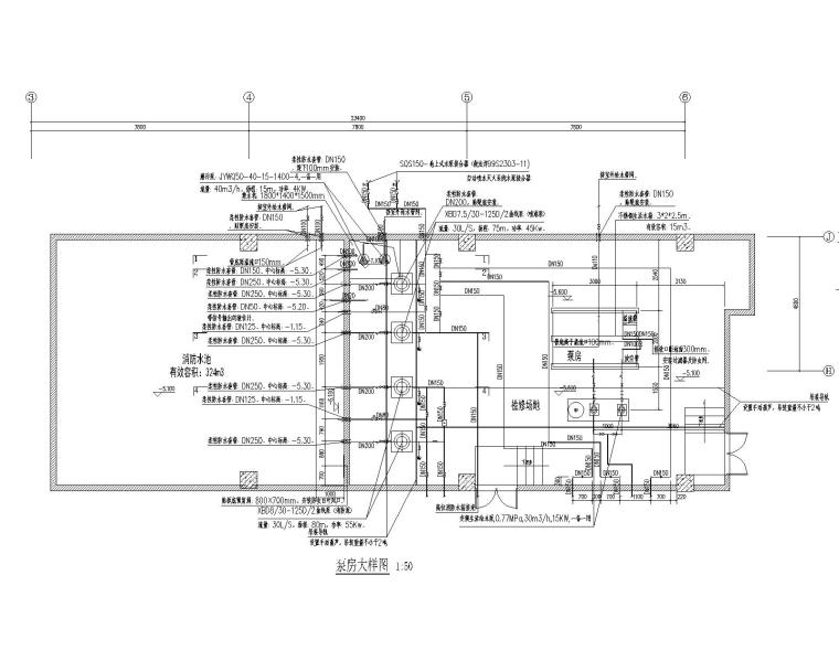 水管穿墙大样图cad资料下载-泵房大样图CAD