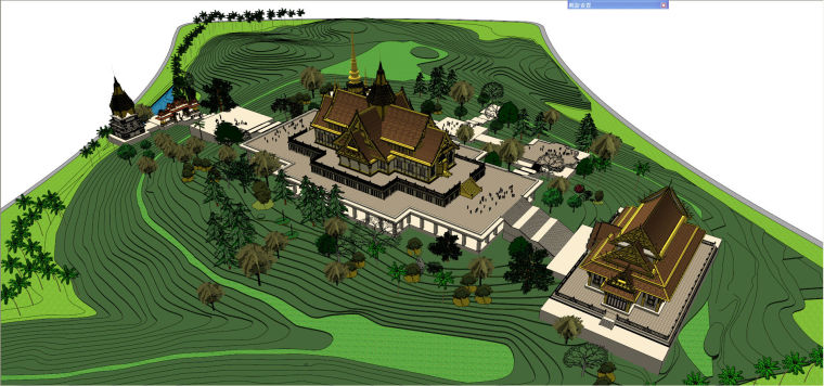 群落生境砖块景观资料下载-寺庙群落4层泰国风格寺庙群落建筑模型设计