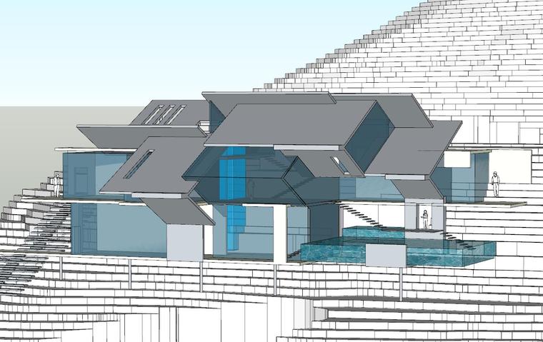 山地景观概念设计图资料下载-山地概念菱形建筑模型su设计