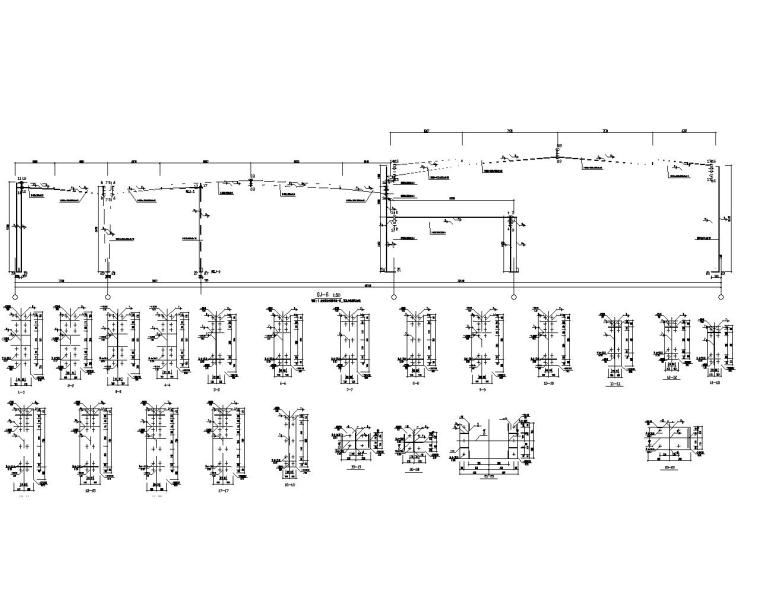 多跨门式钢架轻钢结构厂房施工图（CAD）-结构剖面图