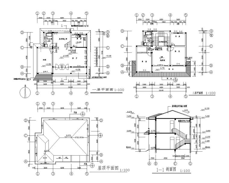 坡屋顶别墅装饰施工图资料下载-小型坡屋顶别墅砖混结构施工图（CAD）