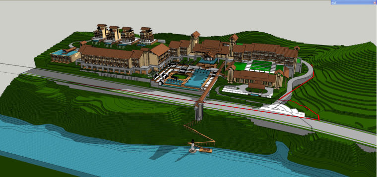 东南亚酒店景观入口资料下载-东南亚风格山地酒店建筑模型设计