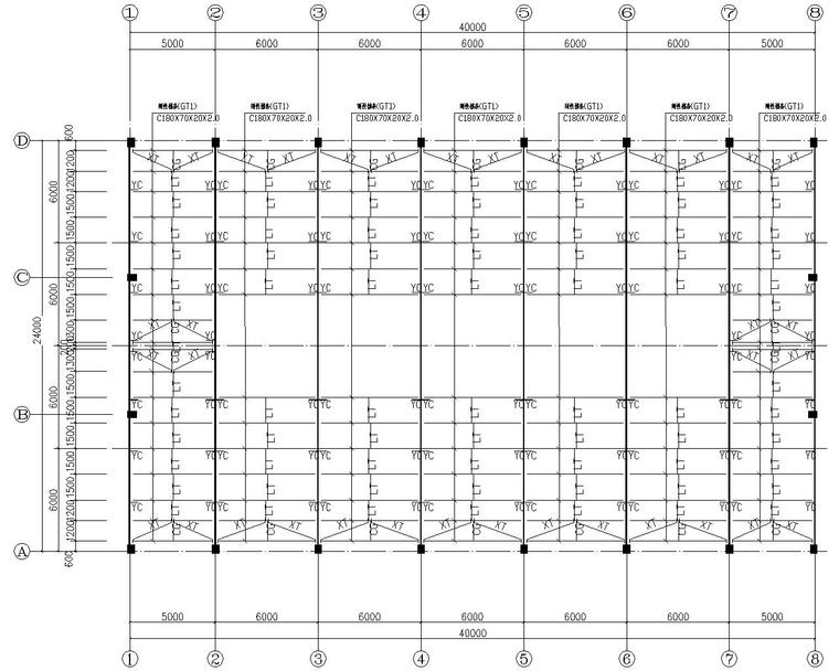 厂房29米跨度钢结构设计施工图（CAD）-檩条拉条图