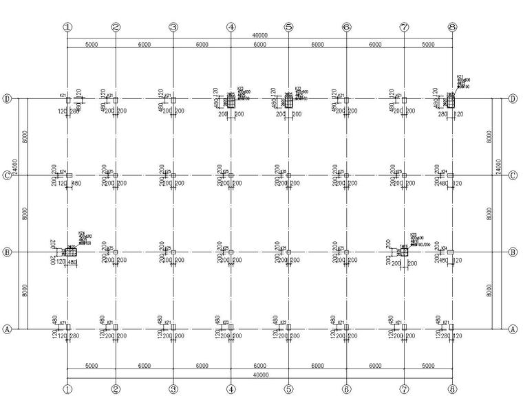 厂房29米跨度钢结构设计施工图（CAD）-结构柱布置图