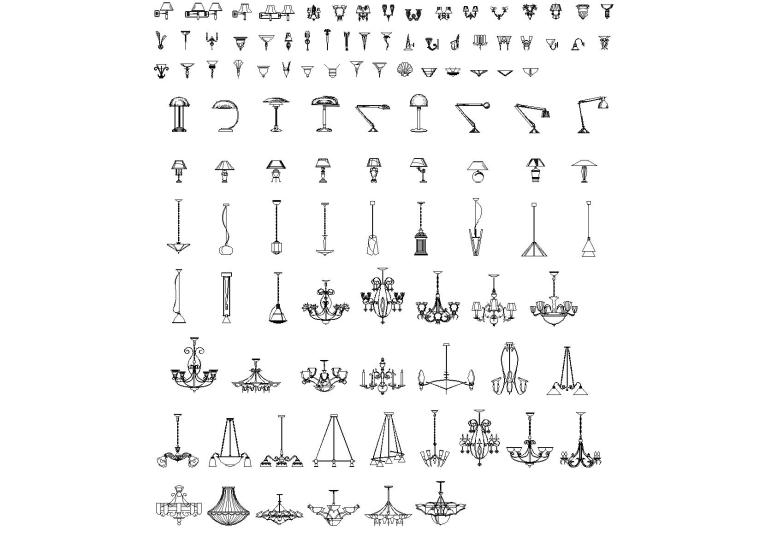 灯具图块cad图块资料下载-室内家具家私，电器，门表等装饰CAD图块