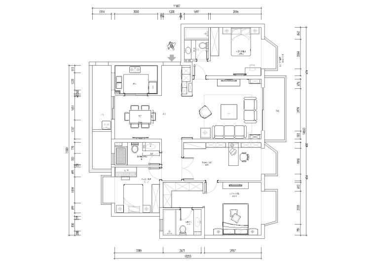 休闲四居室装饰装修图资料下载-[南京]御江金城美式简约四居室样板间施工图