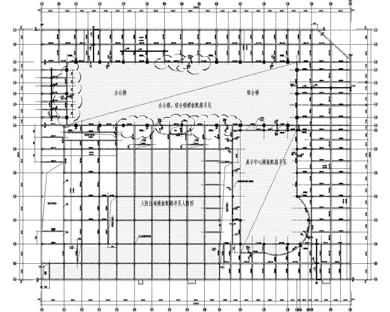 某19层高层办公楼建筑结构施工图（CAD）-地下室顶板配筋图