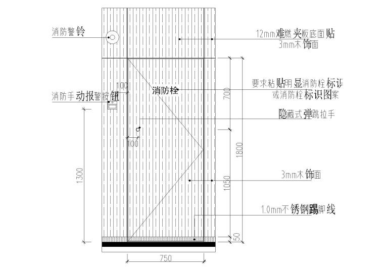 玻璃，石材，木饰面暗藏式消防栓节点详图-木饰面暗藏式消防栓立面图